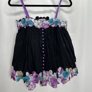 Ryu black floral tank top embroidered small babydoll fairy boho
